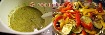pestoblandning och ugnsstekta grönsaker i pajskalet pesto och ugnsstekta grönsaker i pajdegsskalet