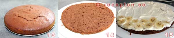 Dela chokladbottnen och bred på fyllningen dela chokladbottnen