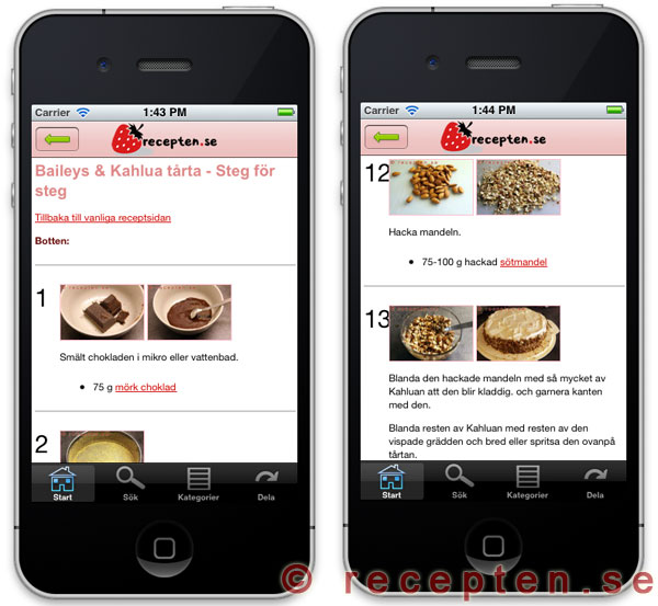 recepten.se app för iphone steg för steg