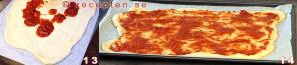 Bred ut tomatsås på pizzan pizza tomatsås