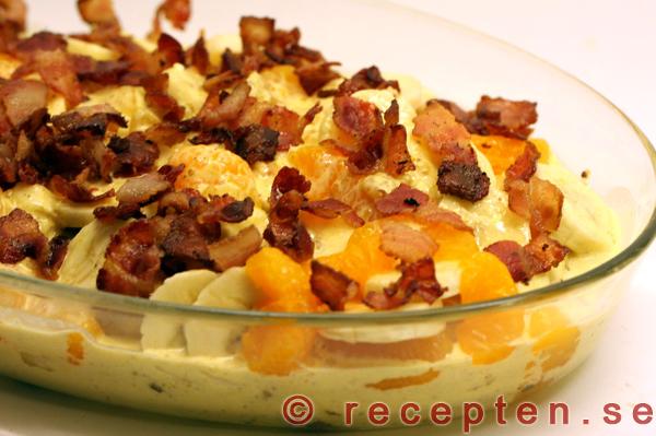 Exotisk fläskfilé med mandarin, curry, banan exotisk fläskfilé