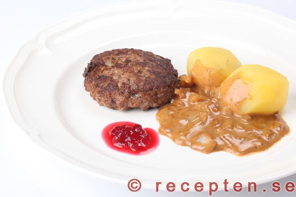 Pannbiff med löksås. pannbiff med löksås